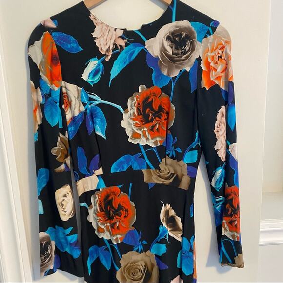 MSGM Milano Blue Red Black Rose Floral Long Sleeve Maxi Gown Dress XS - Picture 4 of 16